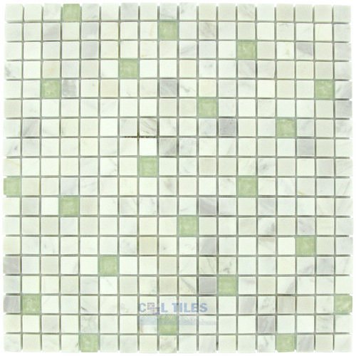 Distinctive Glass Marble Mosaic 12" x 12" Mesh Backed Sheet in White Marble with Rippled Glass