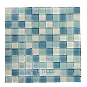 Distinctive Glass 1" Color Block Blue Lagoon 12" x 12" Mesh Backed Sheet
