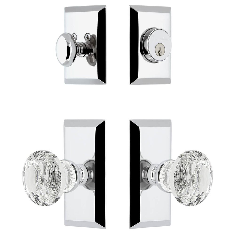 Grandeur Fifth Avenue Short Plate Entry Set with Brilliant Crystal Knob in Bright Chrome