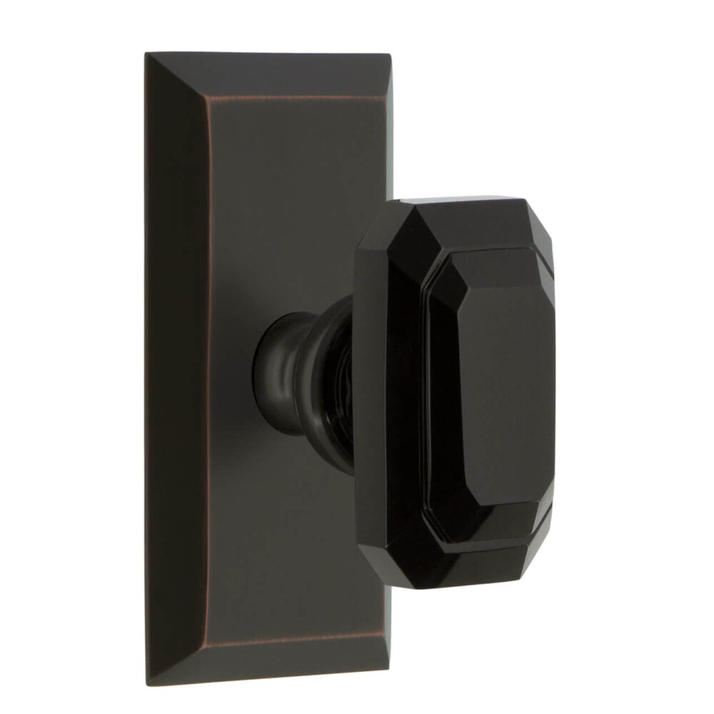 Grandeur Fifth Avenue Short Plate Passage with Baguette Black Crystal Knob in Timeless Bronze