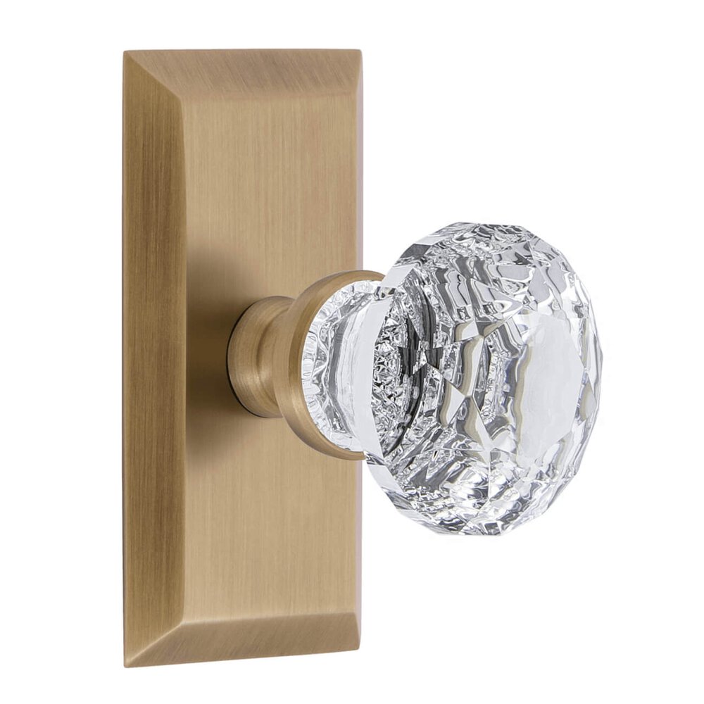 Grandeur Fifth Avenue Short Plate Passage with Brilliant Crystal Knob in Vintage Brass
