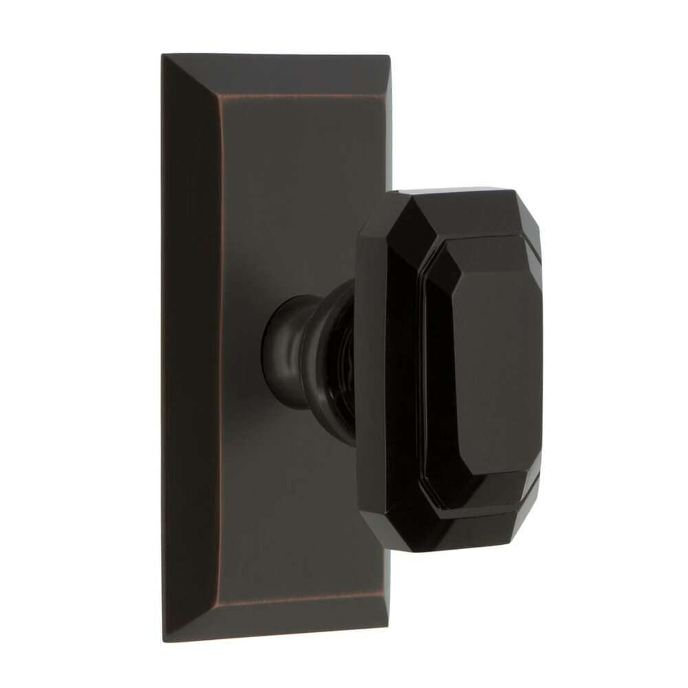 Grandeur Fifth Avenue Short Plate Privacy with Baguette Black Crystal Knob in Timeless Bronze