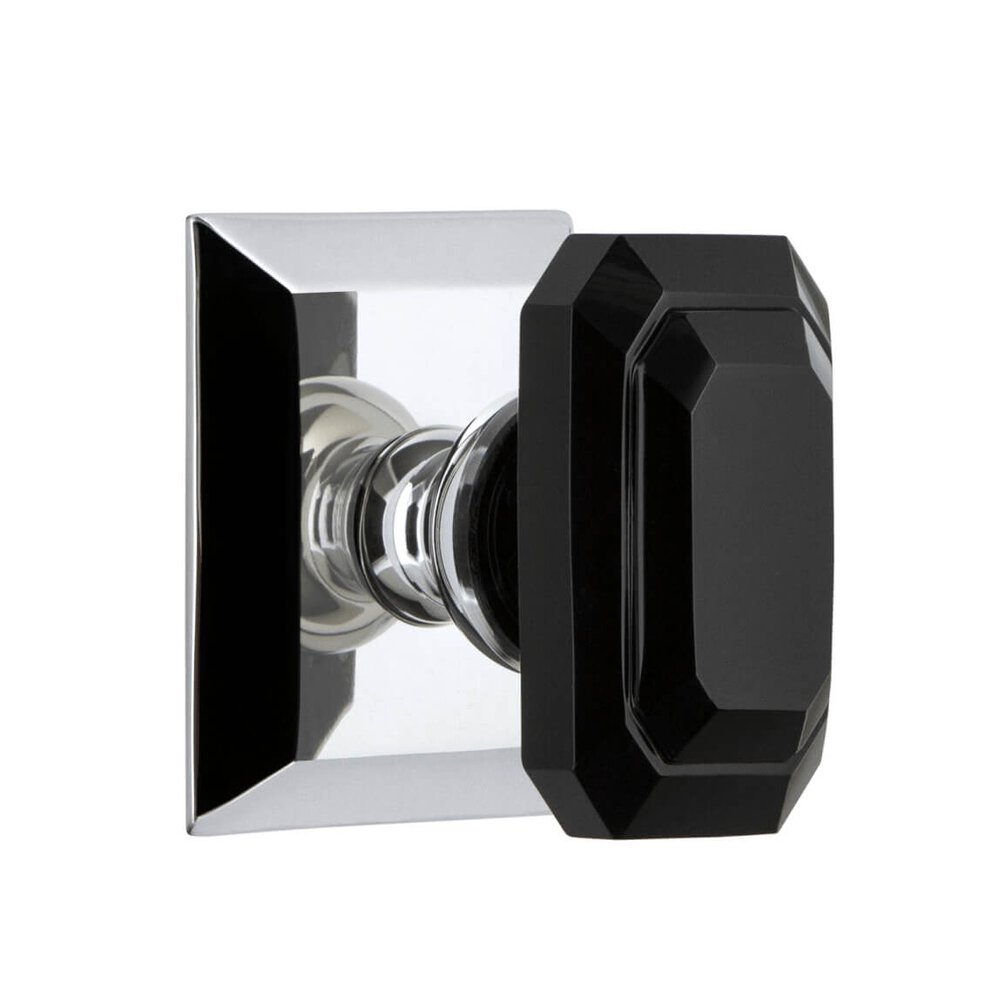 Grandeur Fifth Avenue Square Rosette Passage with Baguette Black Crystal Knob in Bright Chrome