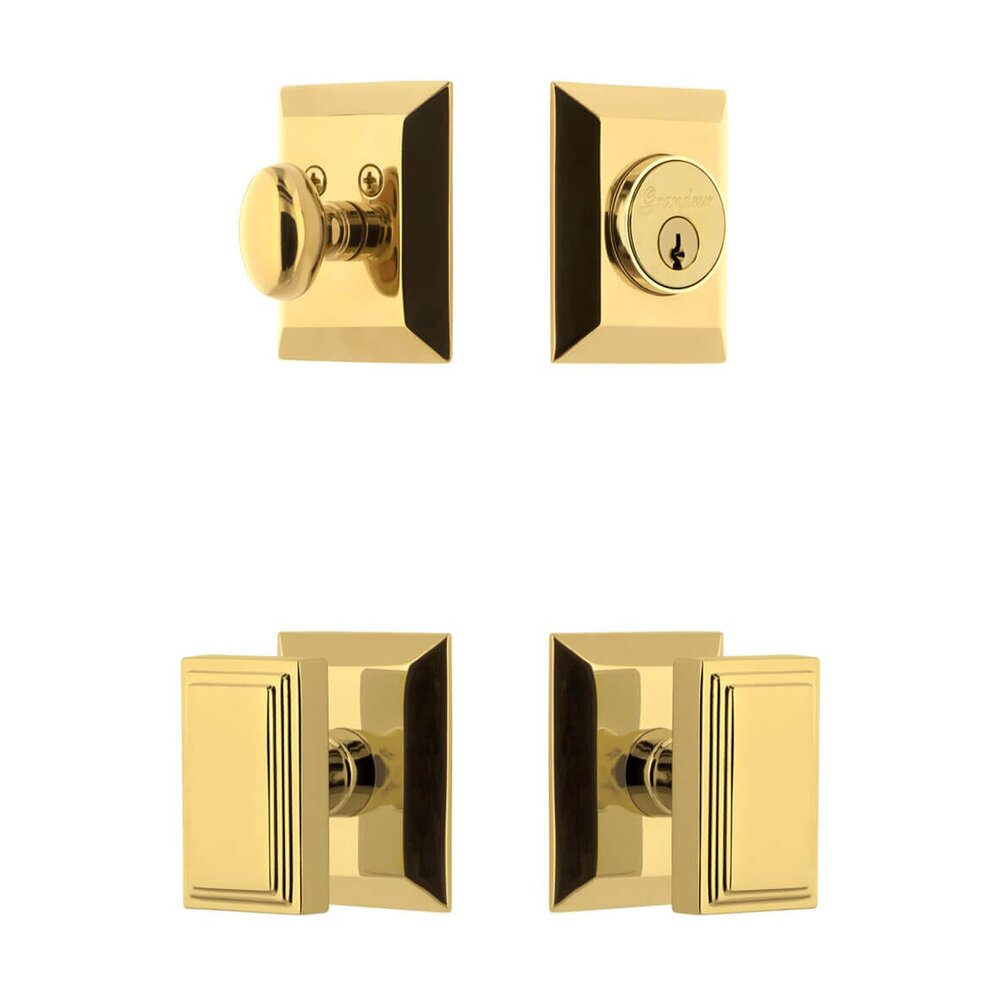 Grandeur Fifth Avenue Square Rosette Entry Set with Carre Knob in Lifetime Brass