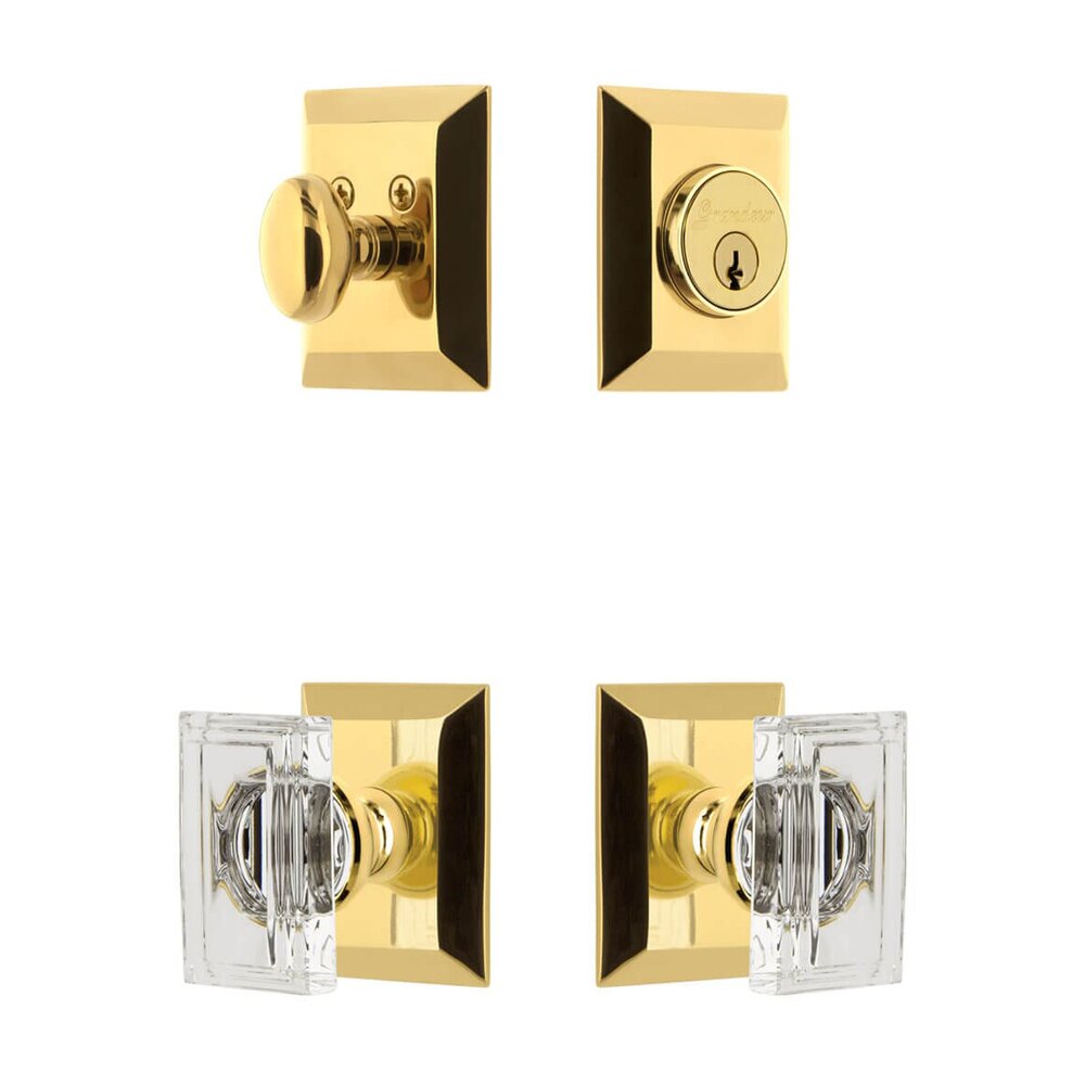 Grandeur Fifth Avenue Square Rosette Entry Set with Carre Crystal Knob in Lifetime Brass