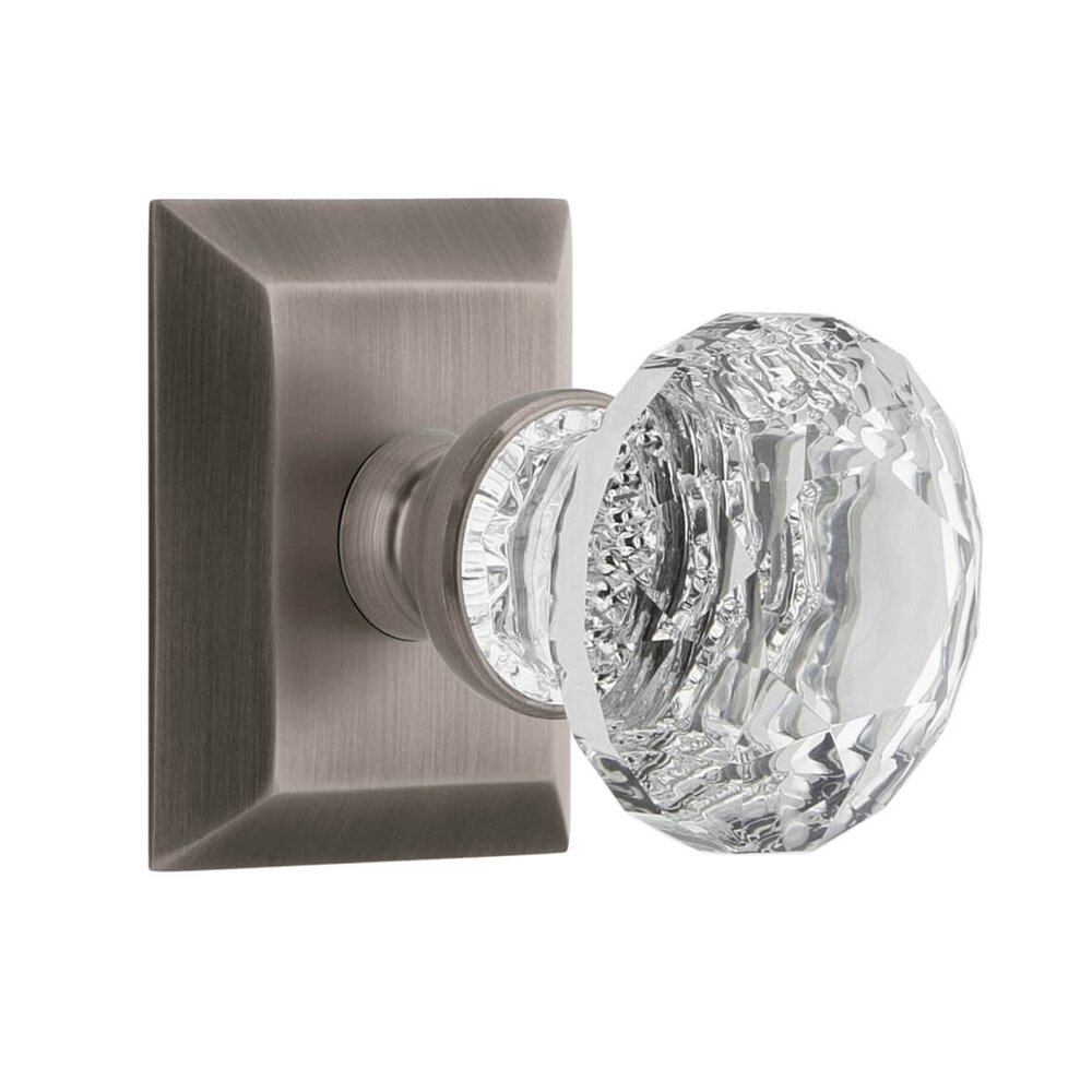 Grandeur Fifth Avenue Square Rosette Passage with Brilliant Crystal Knob in Antique Pewter