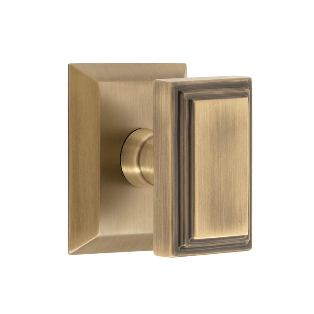 Grandeur Fifth Avenue Square Rosette Passage with Carre Knob in Vintage Brass