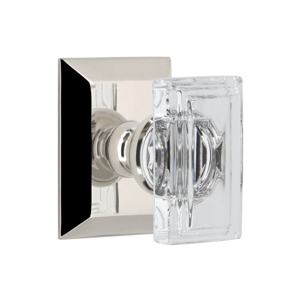 Grandeur Fifth Avenue Square Rosette Passage with Carre Crystal Knob in Polished Nickel