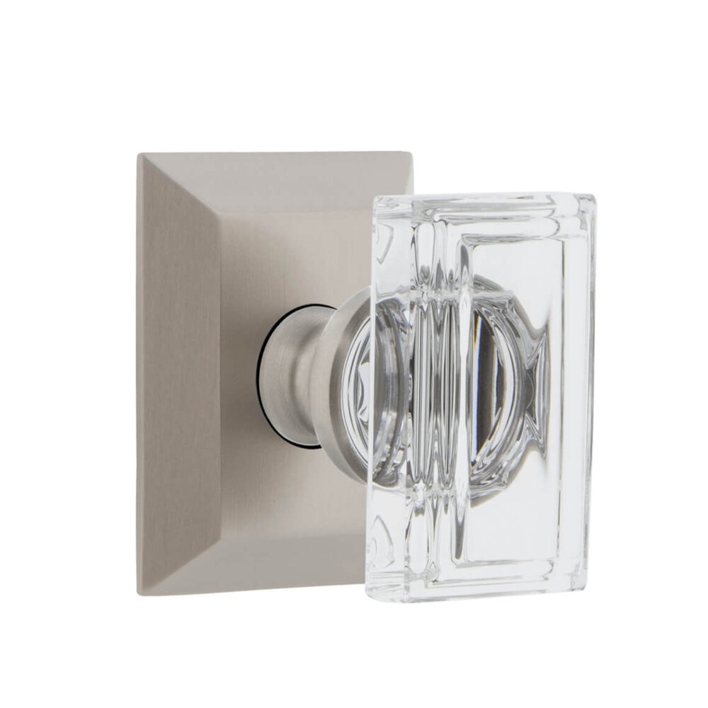 Grandeur Fifth Avenue Square Rosette Passage with Carre Crystal Knob in Satin Nickel