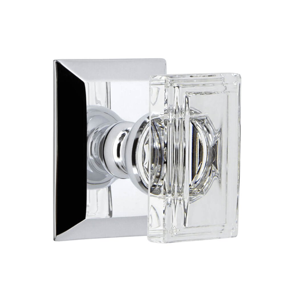 Grandeur Fifth Avenue Square Rosette Passage with Carre Crystal Knob in Bright Chrome