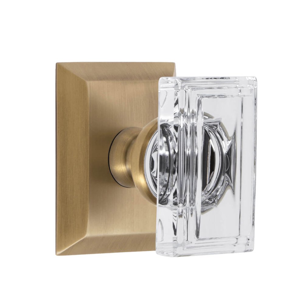 Grandeur Fifth Avenue Square Rosette Passage with Carre Crystal Knob in Vintage Brass