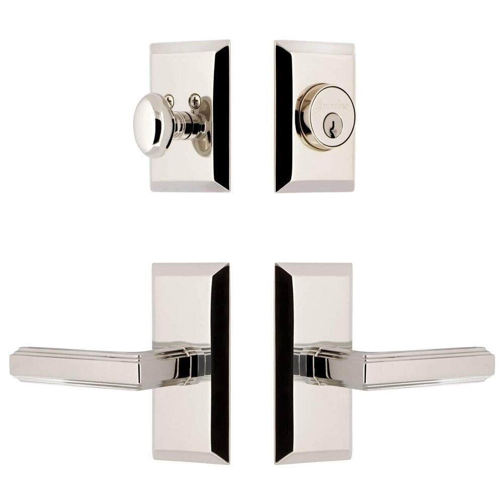 Grandeur Fifth Avenue Short Plate Entry Set with Carre Lever in Polished Nickel
