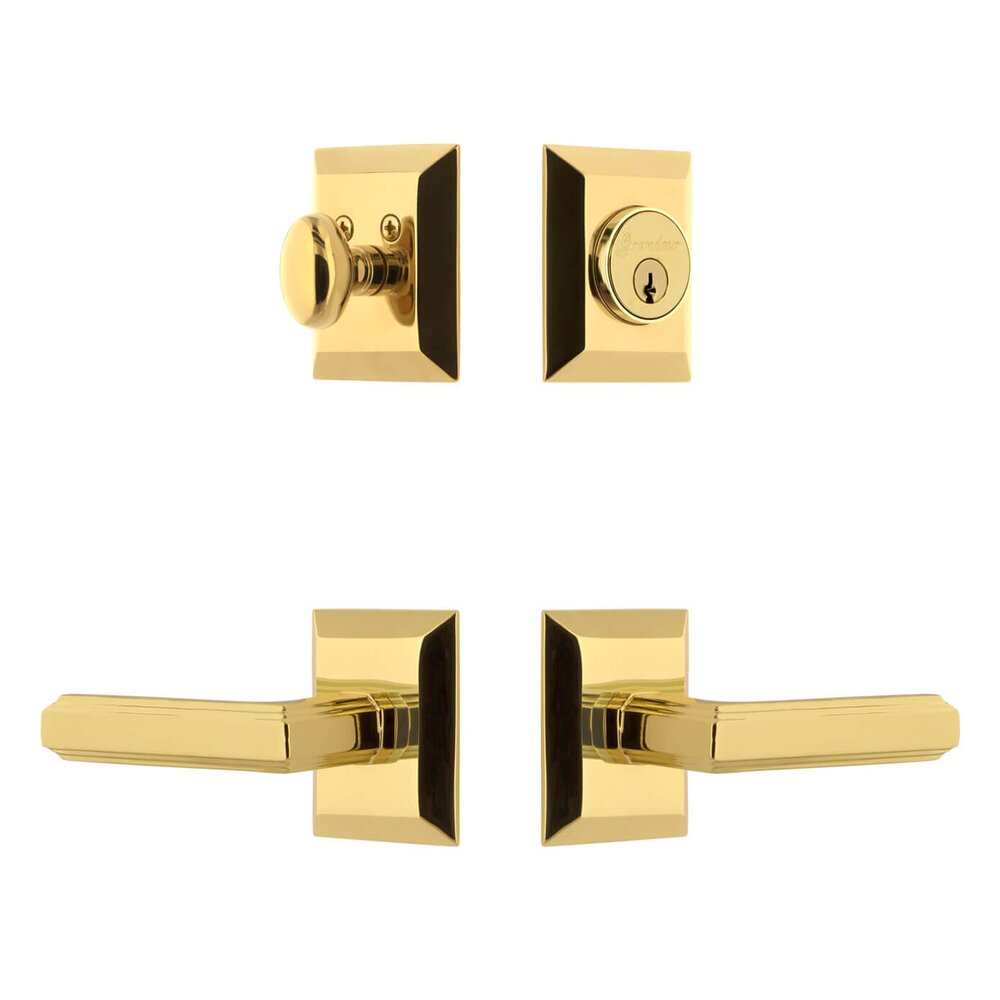 Grandeur Fifth Avenue Square Rosette Entry Set with Carre Lever in Lifetime Brass