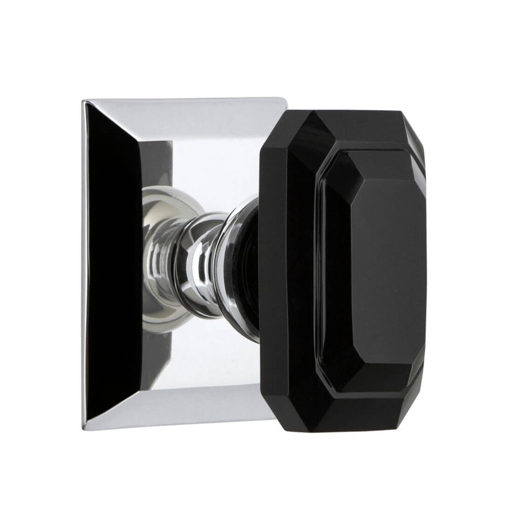 Grandeur Fifth Avenue Square Rosette Privacy with Baguette Black Crystal Knob in Bright Chrome