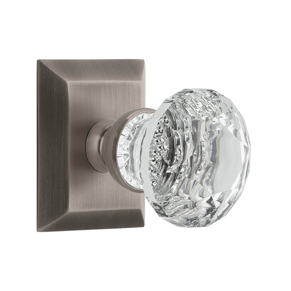 Grandeur Fifth Avenue Square Rosette Privacy with Brilliant Crystal Knob in Antique Pewter