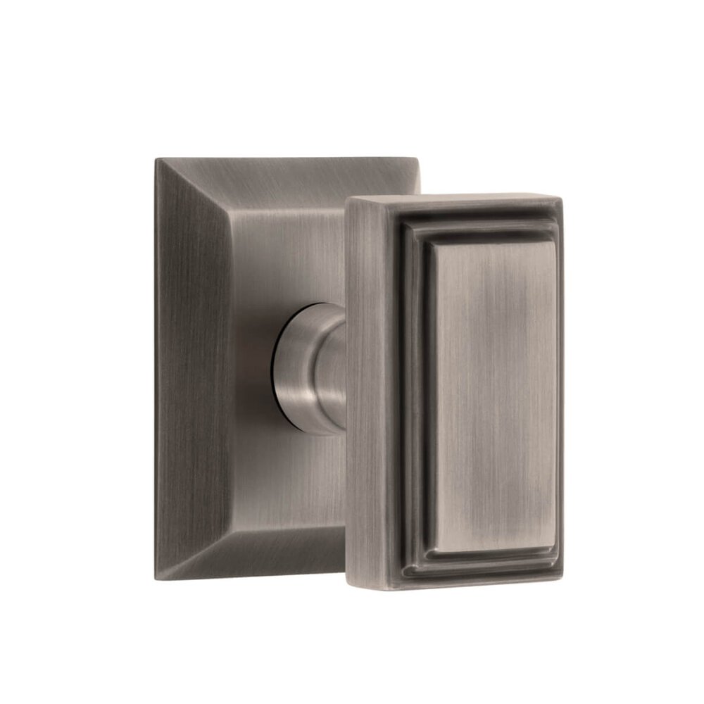 Grandeur Fifth Avenue Square Rosette Privacy with Carre Knob in Antique Pewter