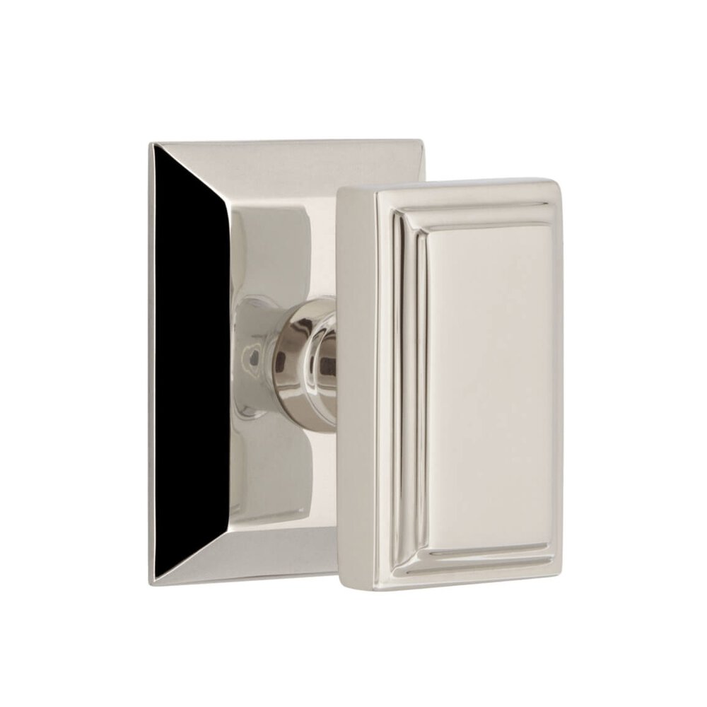 Grandeur Fifth Avenue Square Rosette Privacy with Carre Knob in Polished Nickel