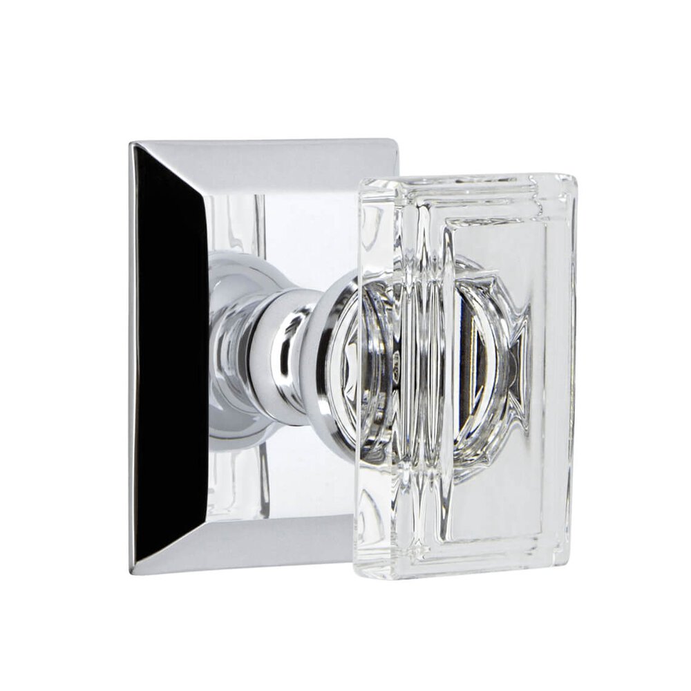 Grandeur Fifth Avenue Square Rosette Privacy with Carre Crystal Knob in Bright Chrome