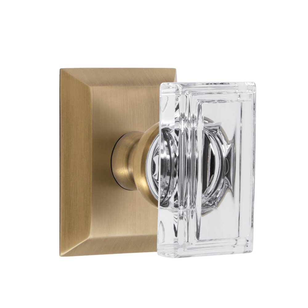 Grandeur Fifth Avenue Square Rosette Privacy with Carre Crystal Knob in Vintage Brass