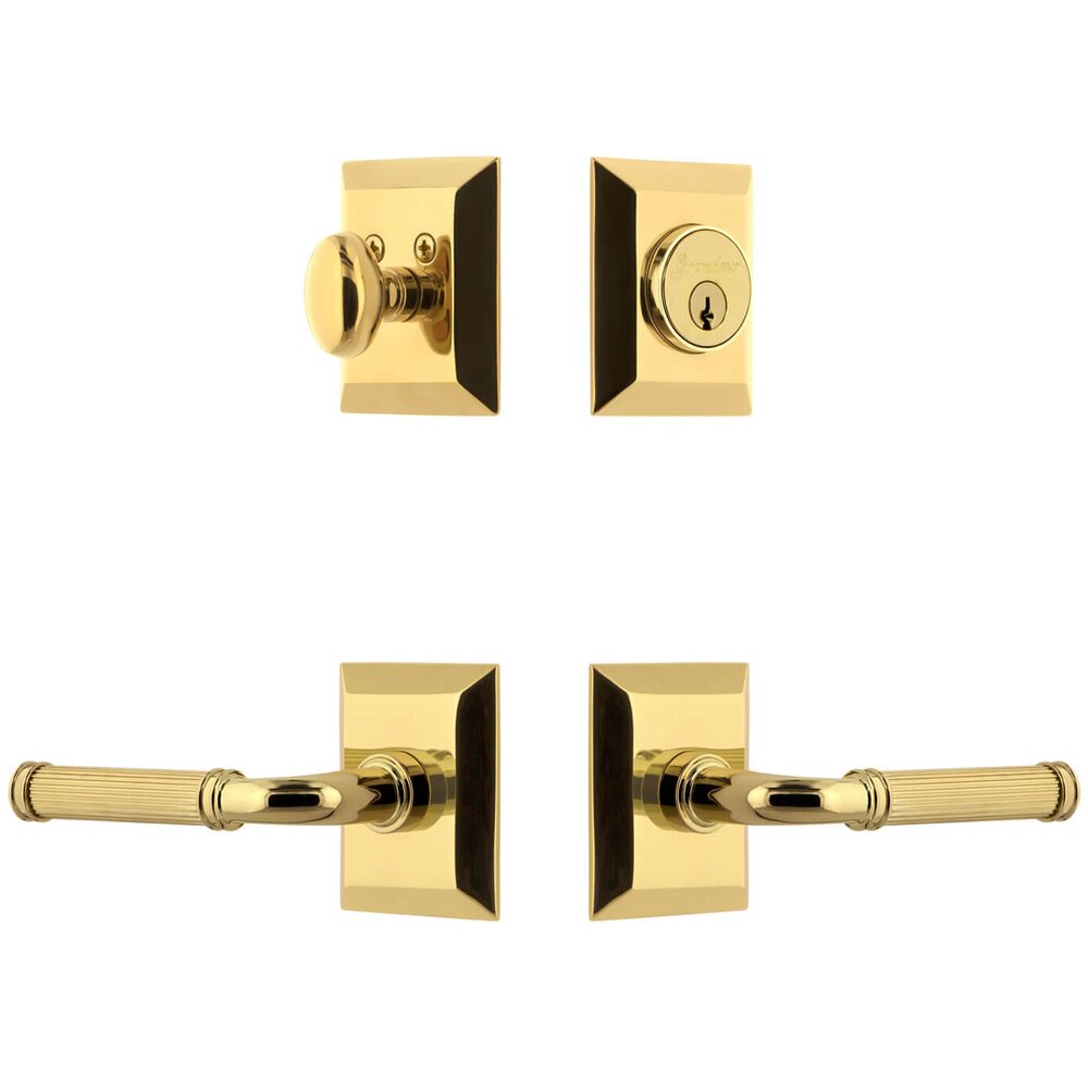 Grandeur Fifth Avenue Square Rosette Entry Set with Soleil Lever in Lifetime Brass