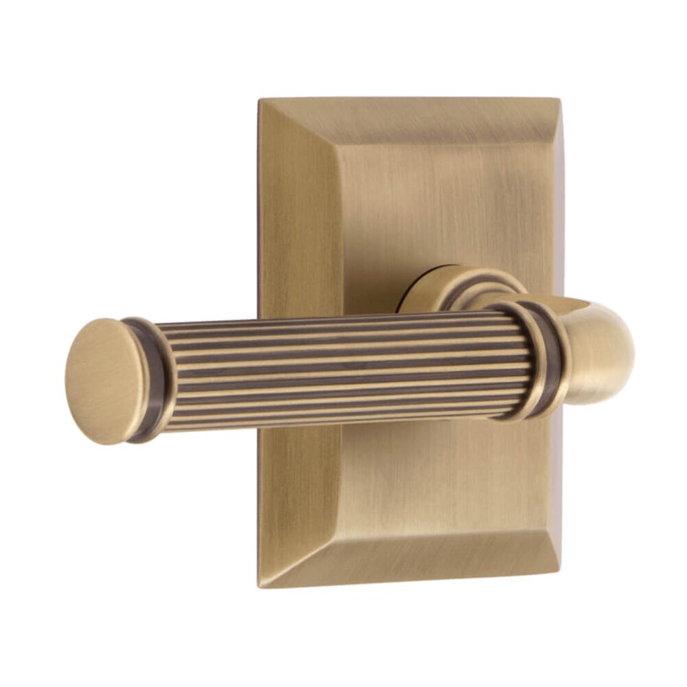 Grandeur Fifth Avenue Square Rosette Privacy with Soleil Lever in Vintage Brass