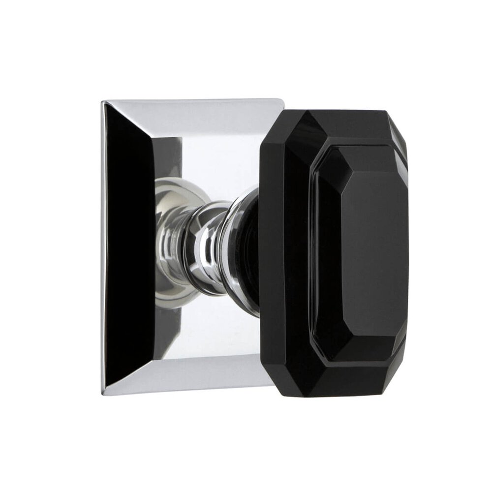Grandeur Fifth Avenue Square Rosette Single Dummy with Baguette Black Crystal Knob in Bright Chrome