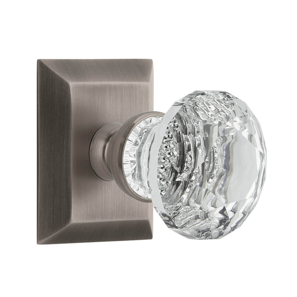 Grandeur Fifth Avenue Square Rosette Single Dummy with Brilliant Crystal Knob in Antique Pewter