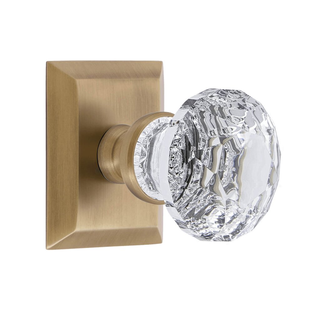 Grandeur Fifth Avenue Square Rosette Single Dummy with Brilliant Crystal Knob in Vintage Brass