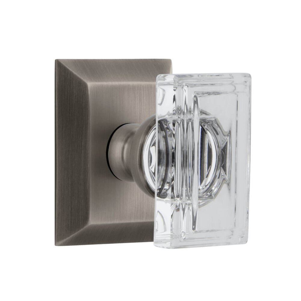 Grandeur Fifth Avenue Square Rosette with Carre Crystal Knob in Antique Pewter