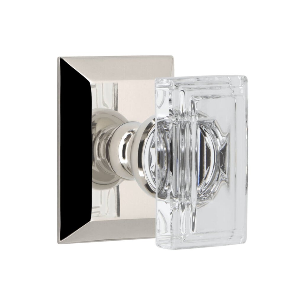 Grandeur Fifth Avenue Square Rosette with Carre Crystal Knob in Polished Nickel