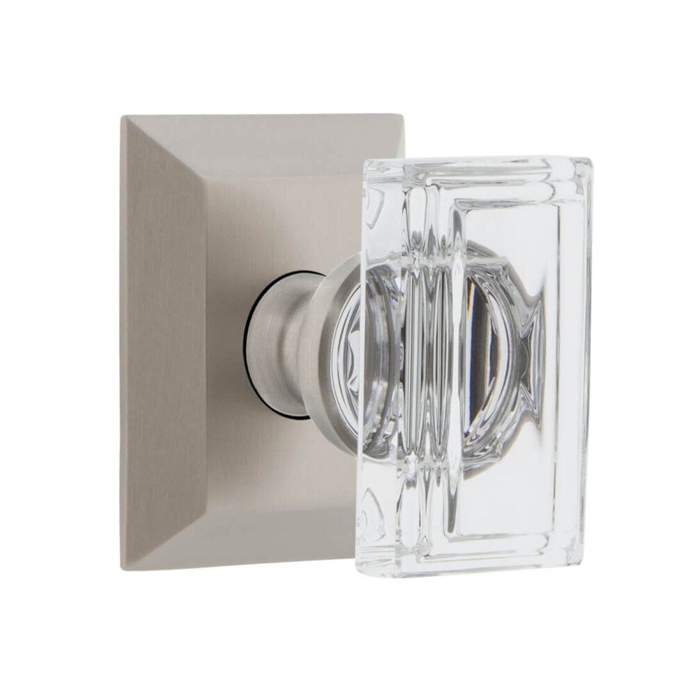 Grandeur Fifth Avenue Square Rosette with Carre Crystal Knob in Satin Nickel