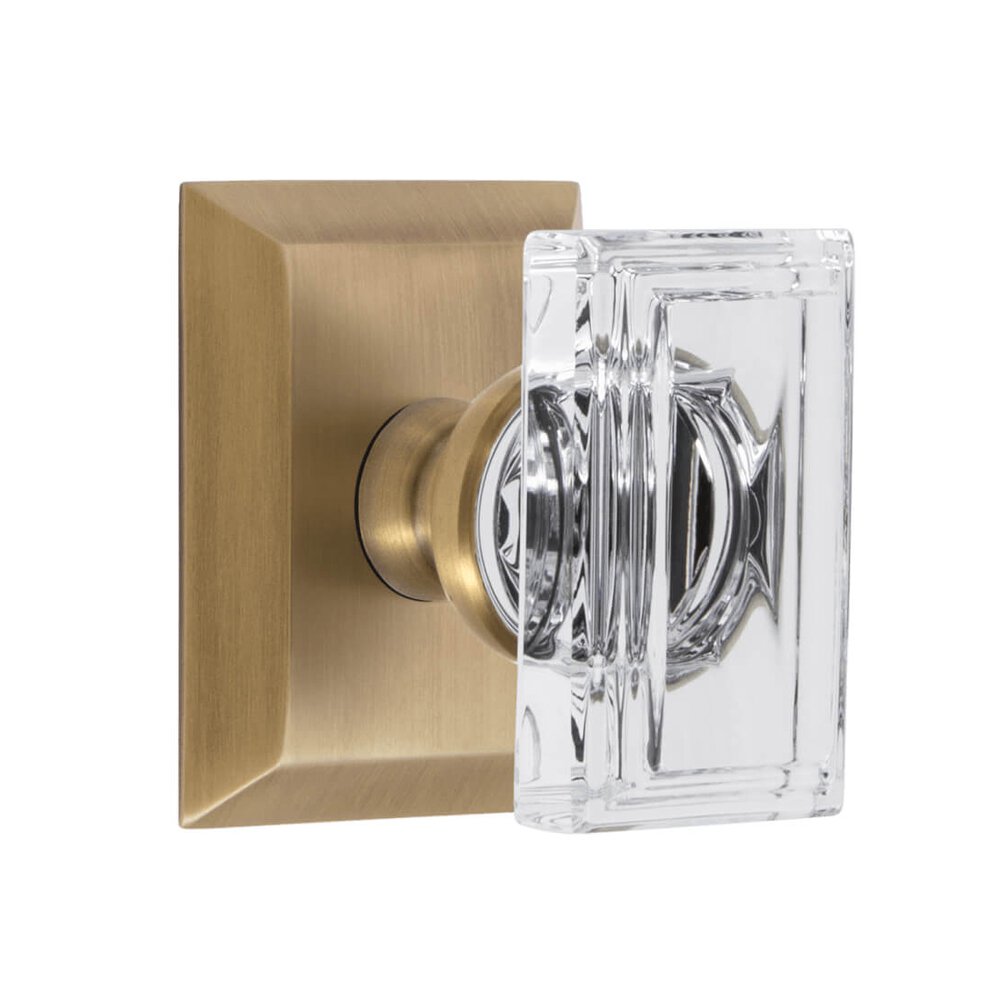 Grandeur Fifth Avenue Square Rosette with Carre Crystal Knob in Vintage Brass