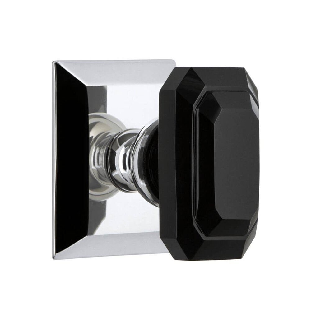 Grandeur Fifth Avenue Square Rosette Double Dummy with Baguette Black Crystal Knob in Bright Chrome