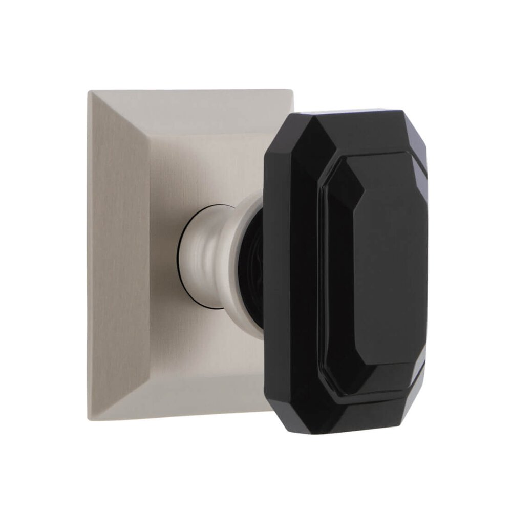 Grandeur Fifth Avenue Square Rosette Double Dummy with Baguette Black Crystal Knob in Satin Nickel