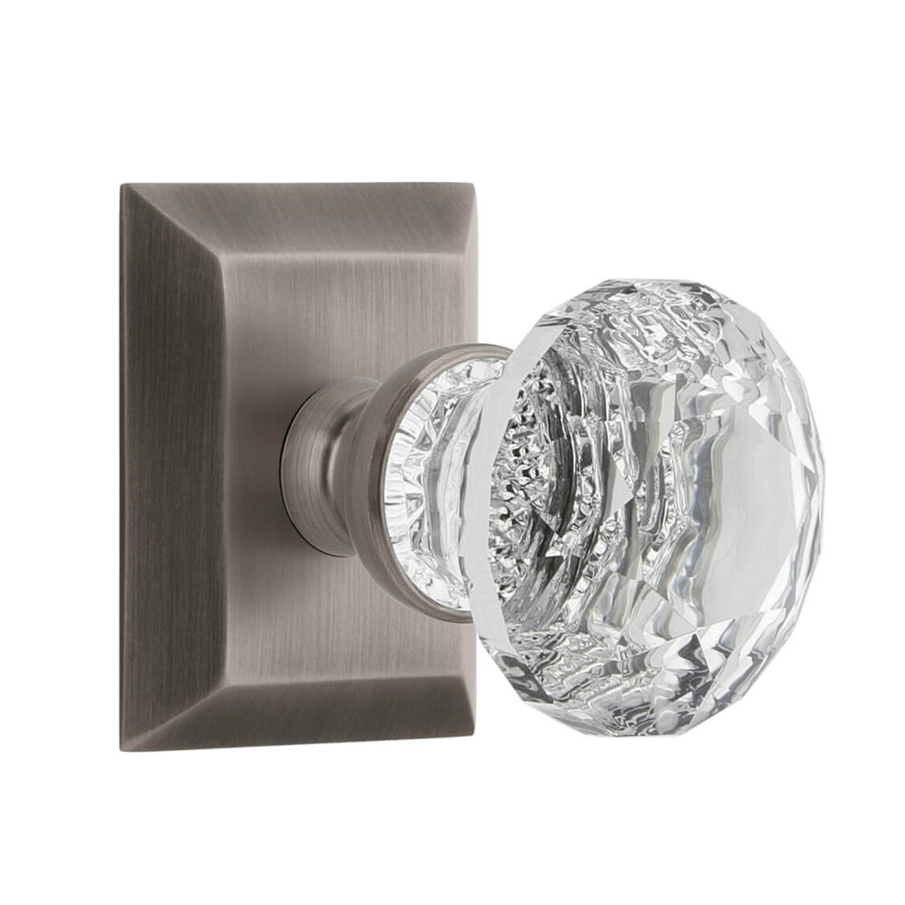 Grandeur Fifth Avenue Square Rosette Double Dummy with Brilliant Crystal Knob in Antique Pewter