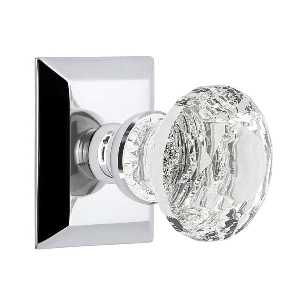 Grandeur Fifth Avenue Square Rosette Double Dummy with Brilliant Crystal Knob in Bright Chrome