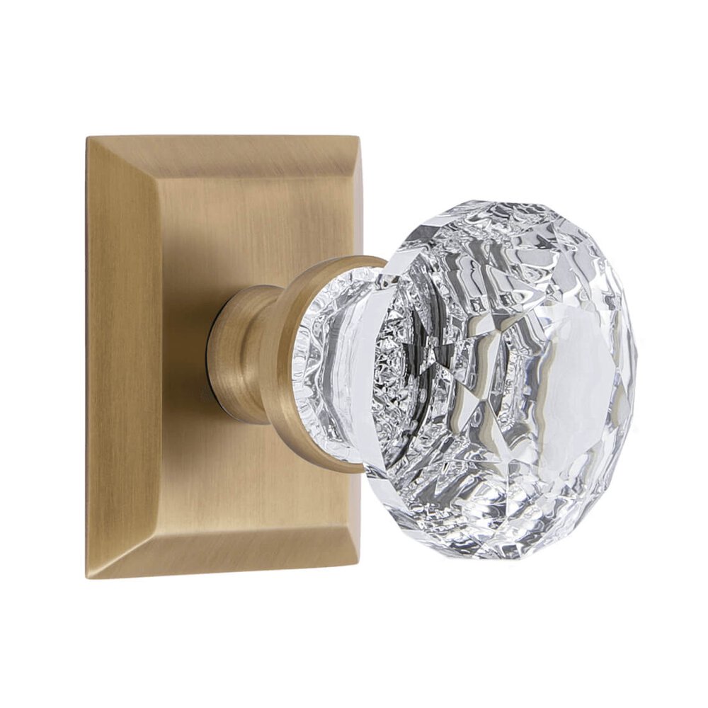 Grandeur Fifth Avenue Square Rosette Double Dummy with Brilliant Crystal Knob in Vintage Brass
