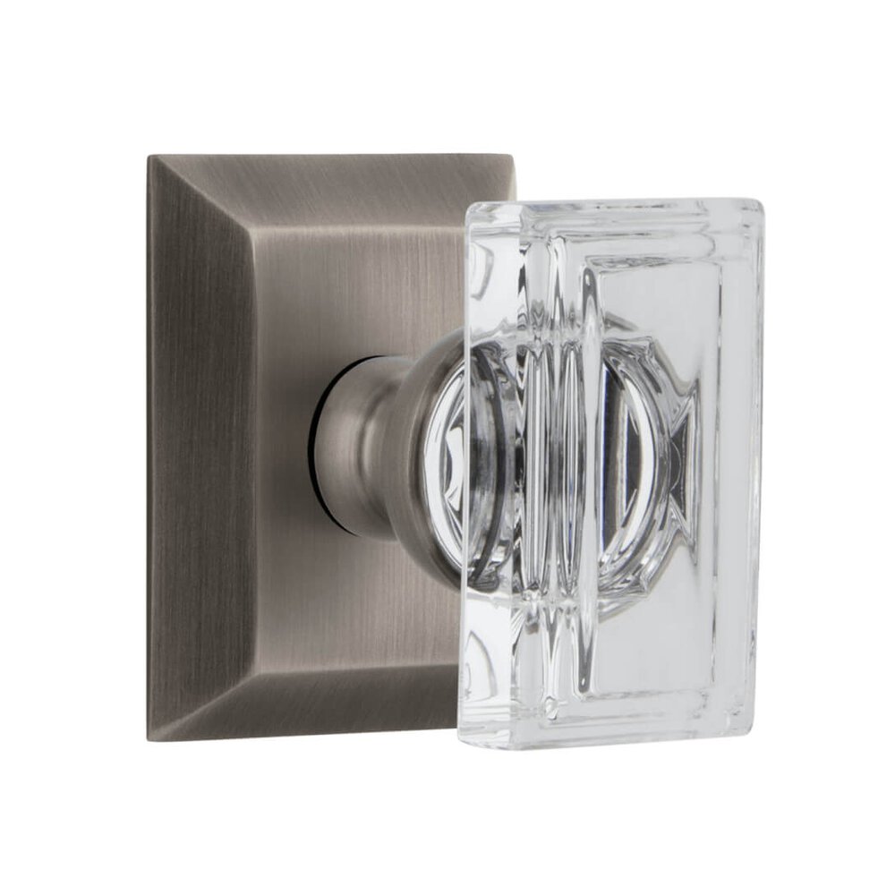 Grandeur Fifth Avenue Square Rosette Double Dummy with Carre Crystal Knob in Antique Pewter