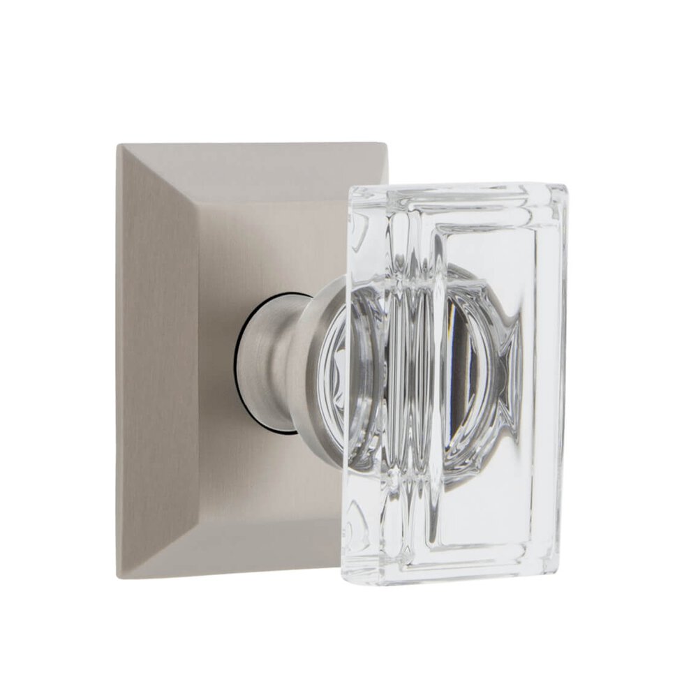 Grandeur Fifth Avenue Square Rosette Double Dummy with Carre Crystal Knob in Satin Nickel