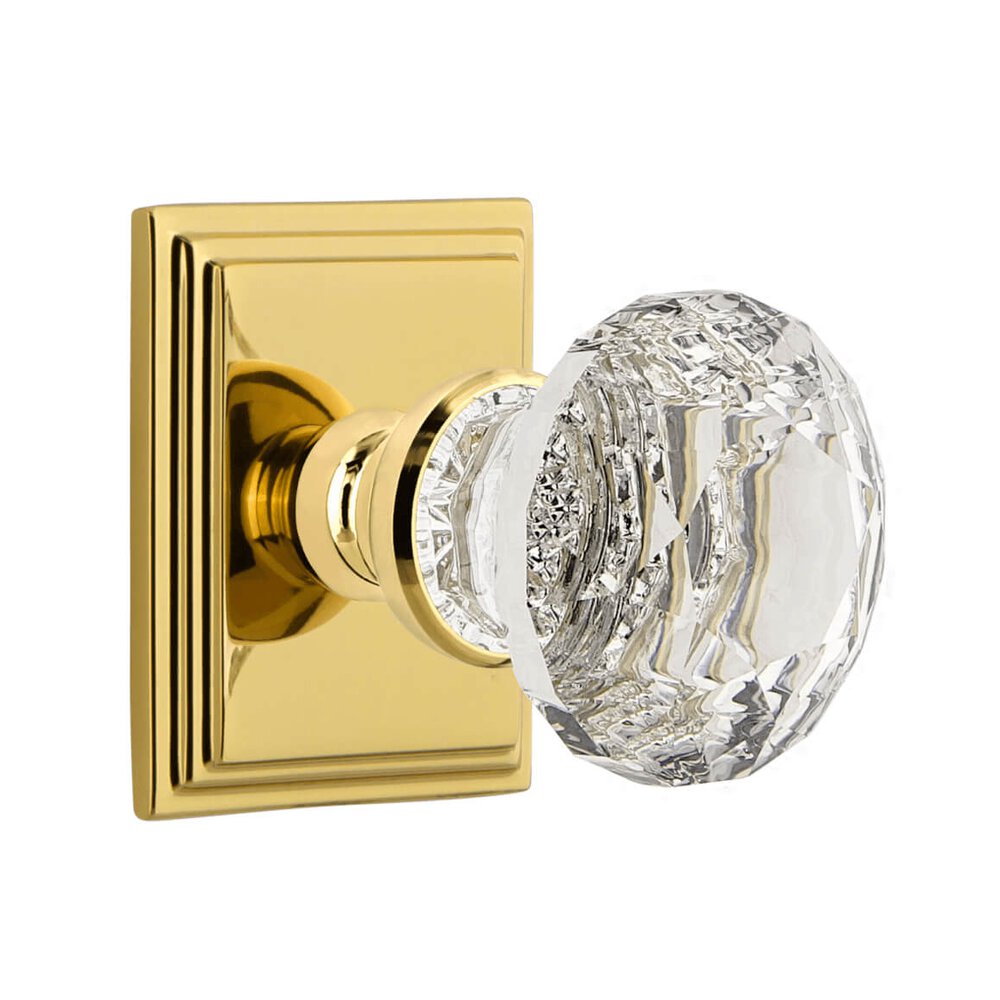 Grandeur Carre Square Rosette Passage with Brilliant Crystal Knob in Lifetime Brass