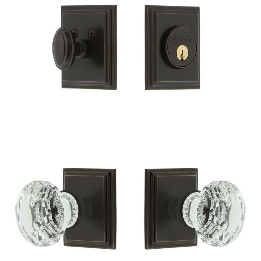 Grandeur Carre Square Rosette Entry Set with Brilliant Crystal Knob in Timeless Bronze