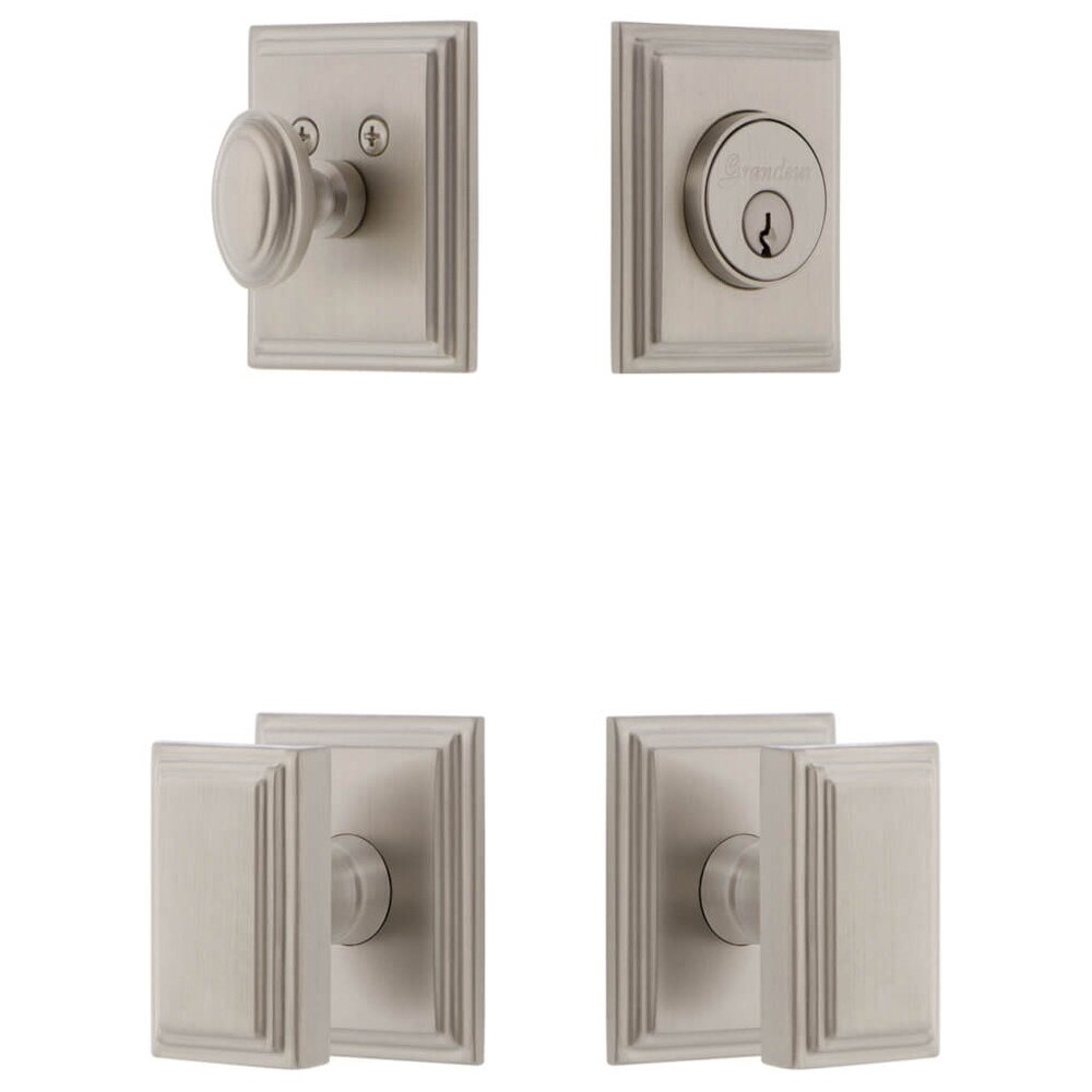 Grandeur Carre Square Rosette Entry Set with Carre Knob in Satin Nickel