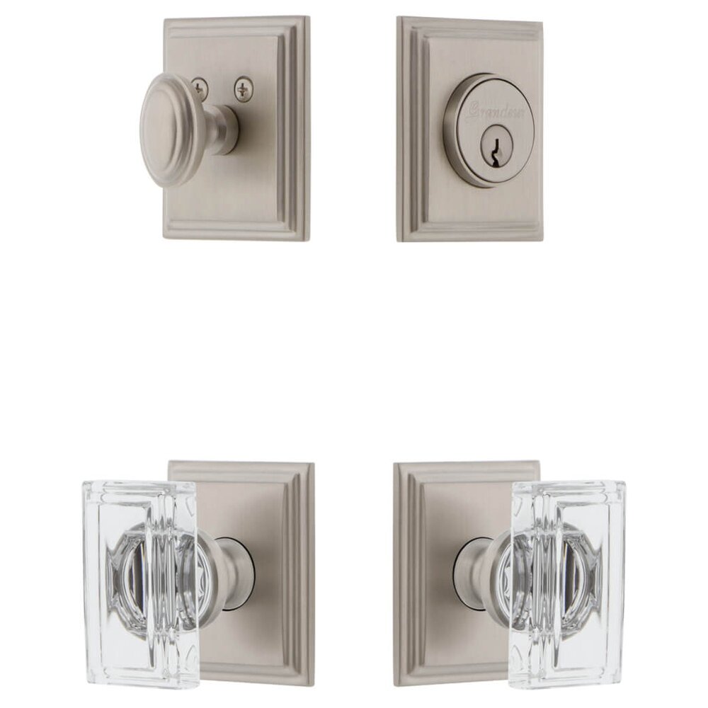 Grandeur Carre Square Rosette Entry Set with Carre Crystal Knob in Satin Nickel