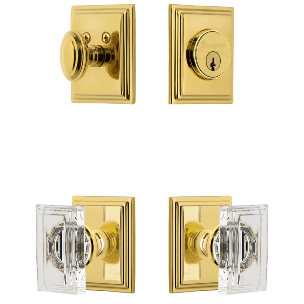 Grandeur Carre Square Rosette Entry Set with Carre Crystal Knob in Lifetime Brass