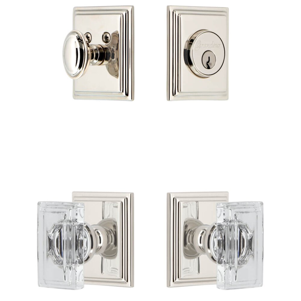Grandeur Carre Square Rosette Entry Set with Carre Crystal Knob in Polished Nickel