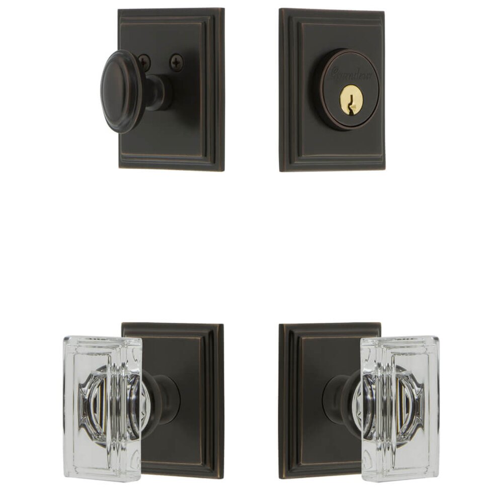 Grandeur Carre Square Rosette Entry Set with Carre Crystal Knob in Timeless Bronze