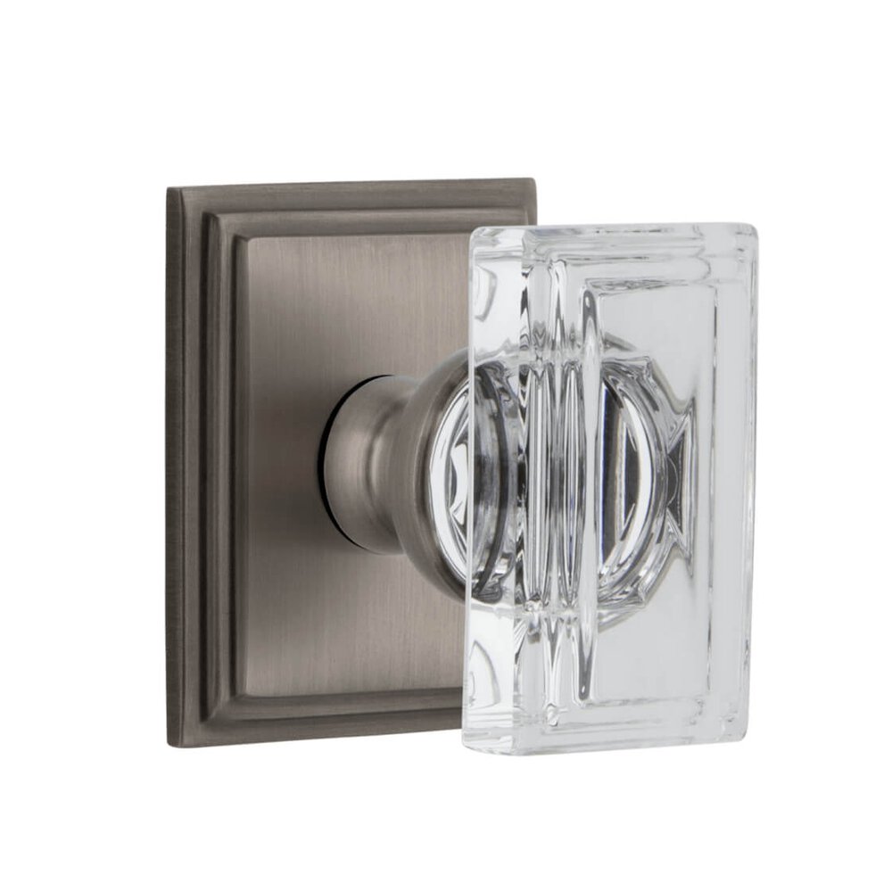 Grandeur Carre Square Rosette Passage with Carre Crystal Knob in Antique Pewter
