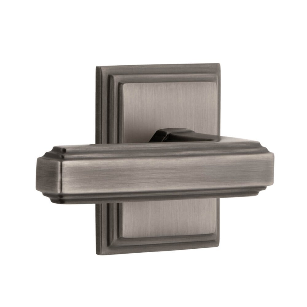 Grandeur Carre Square Rosette Passage with Carre Lever in Antique Pewter