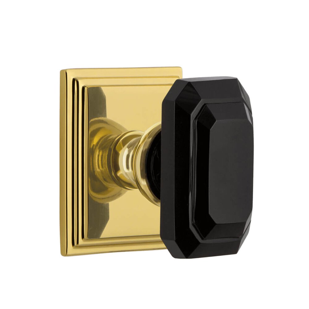 Grandeur Carre Square Rosette Privacy with Baguette Black Crystal Knob in Lifetime Brass