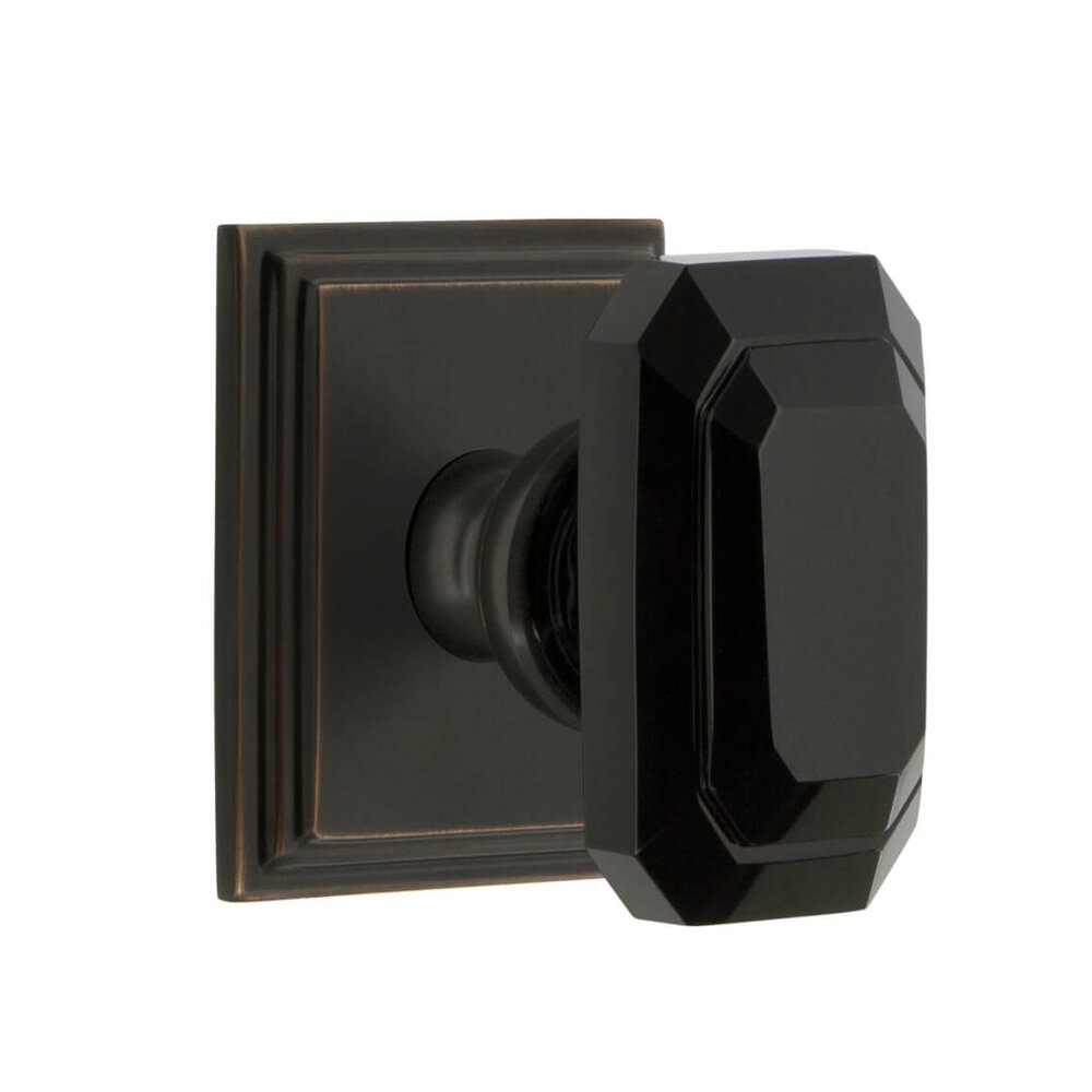 Grandeur Carre Square Rosette Privacy with Baguette Black Crystal Knob in Timeless Bronze